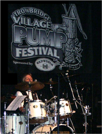 Jellied Reels Trowbridge Village Pump Festival Grey hiding behind his cymbals